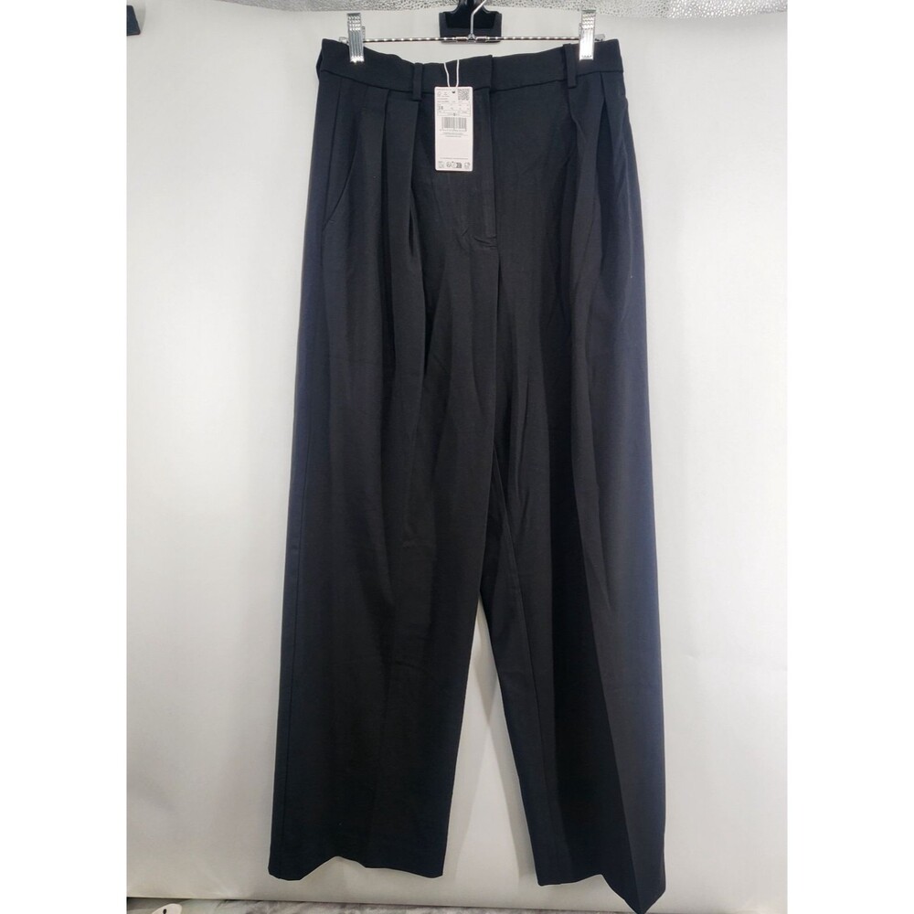 Mango Women's Size 6 Black Wide Leg Mid Rise Pleated Trousers NWT